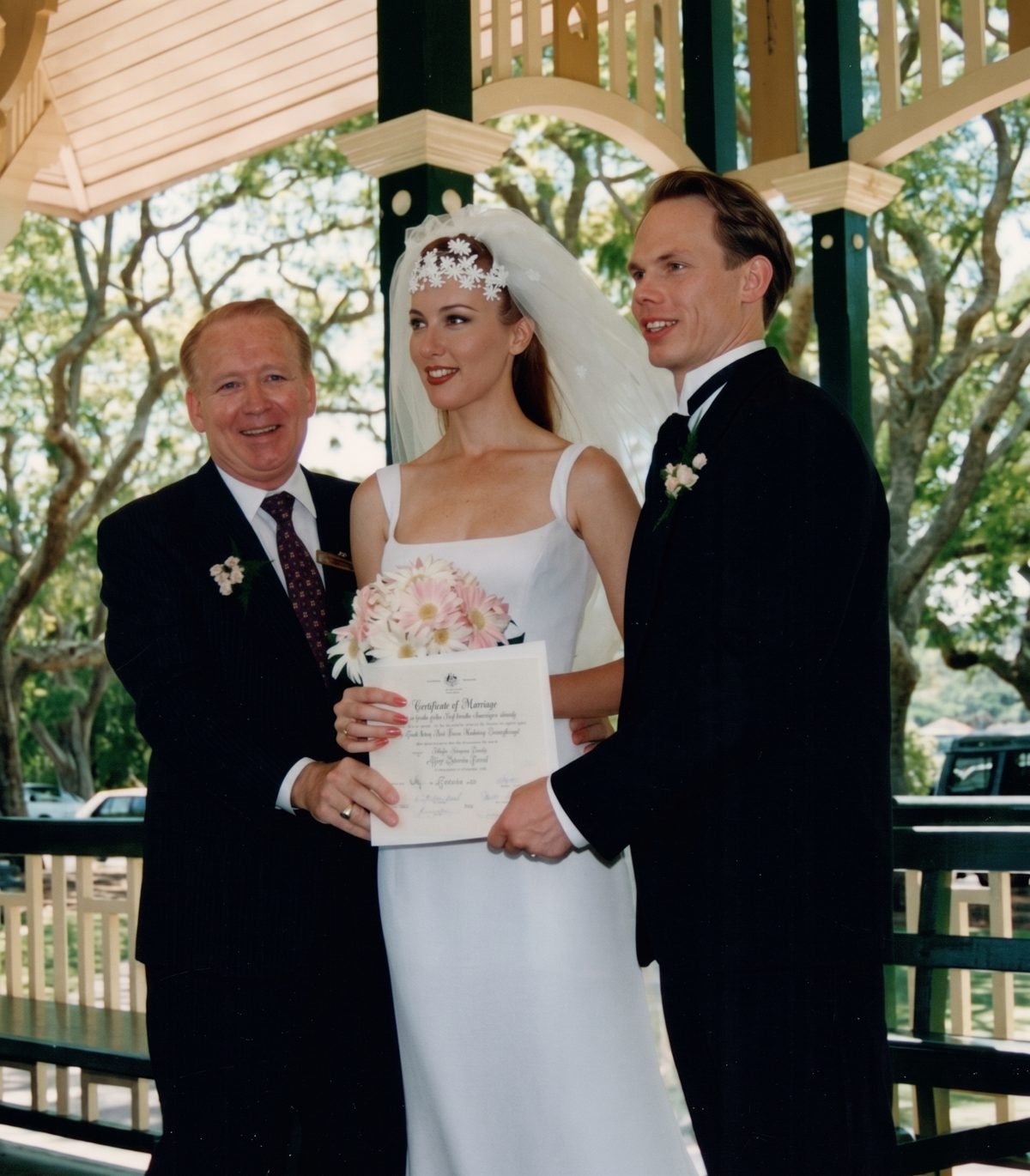 Renee Bauer and Paul Gardner Brook — wedding ceremony, New Farm Park, Brisbane, 16 December 1995
